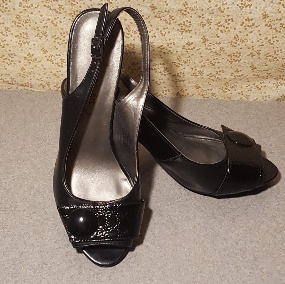 Madeline Stuart Open Toe Black Heels 9W